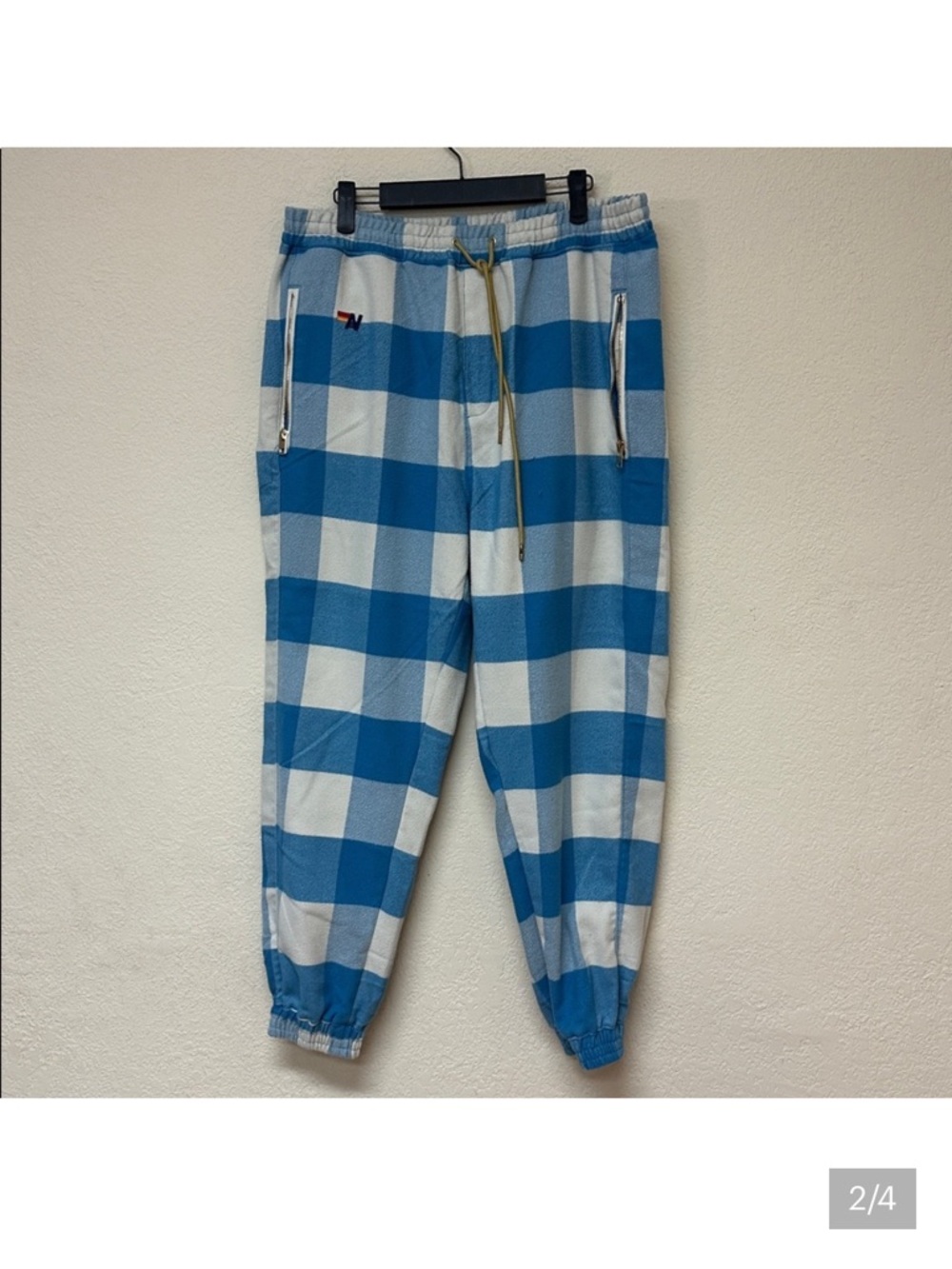 Aviator Nation Blue & White Buffalo Check Joggers - Picture 2 of 5